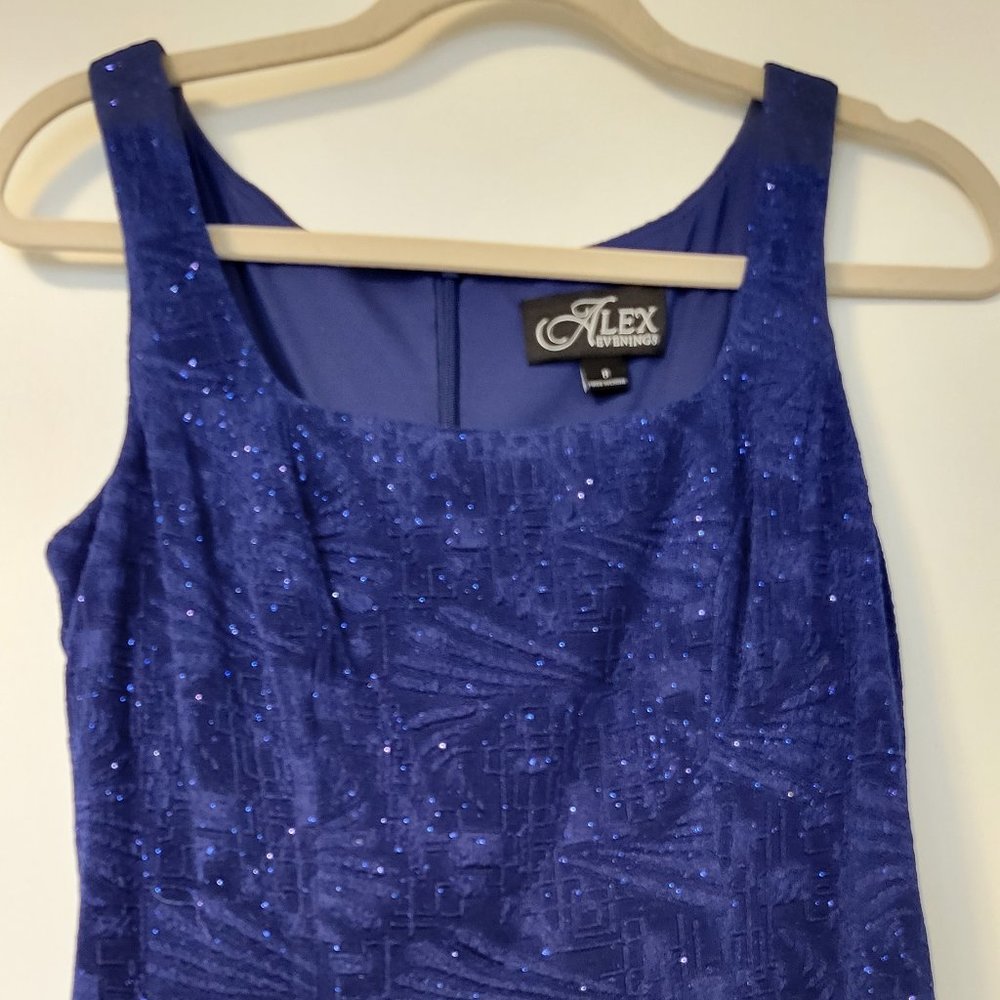 ❣️HP❣️Alex Evenings 2 pc Electric Blue long lace & sequin jacket dress size: 8 - Picture 8 of 9